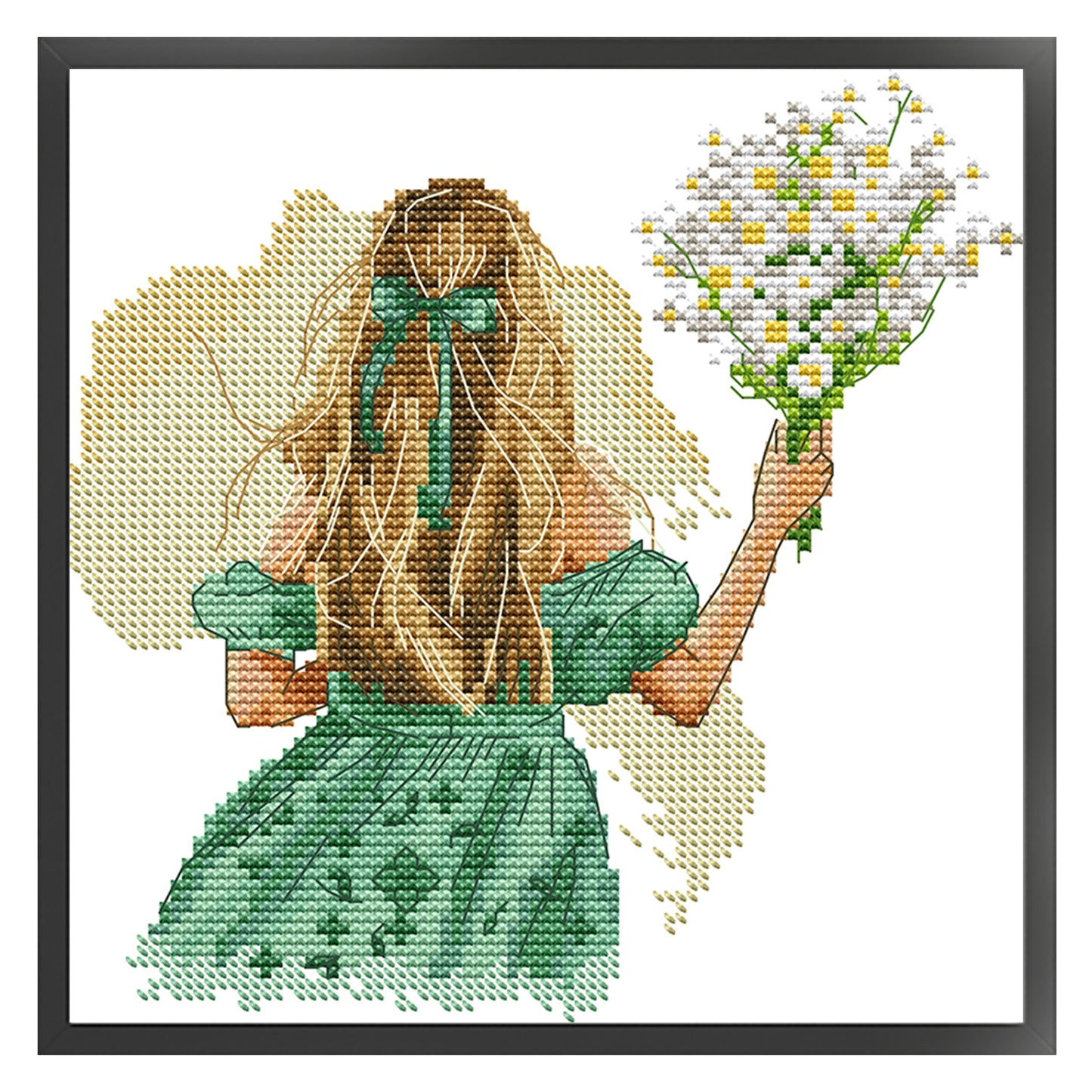 Girl With Lilac - Partial 14CT Stamped Cross Stitch 20x21CM - Joy Sunday Backstitch+Half Cross Stitch