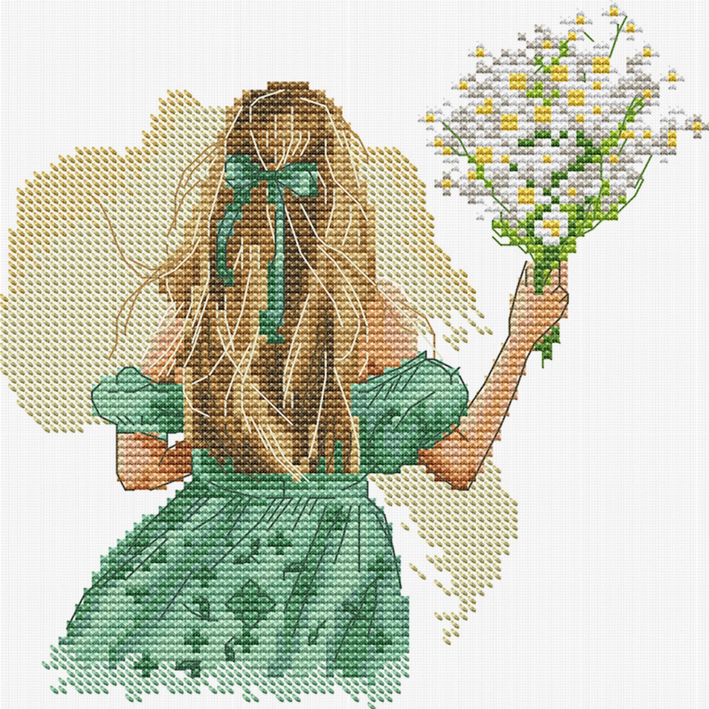 Girl With Lilac - Partial 14CT Stamped Cross Stitch 20x21CM - Joy Sunday Backstitch+Half Cross Stitch