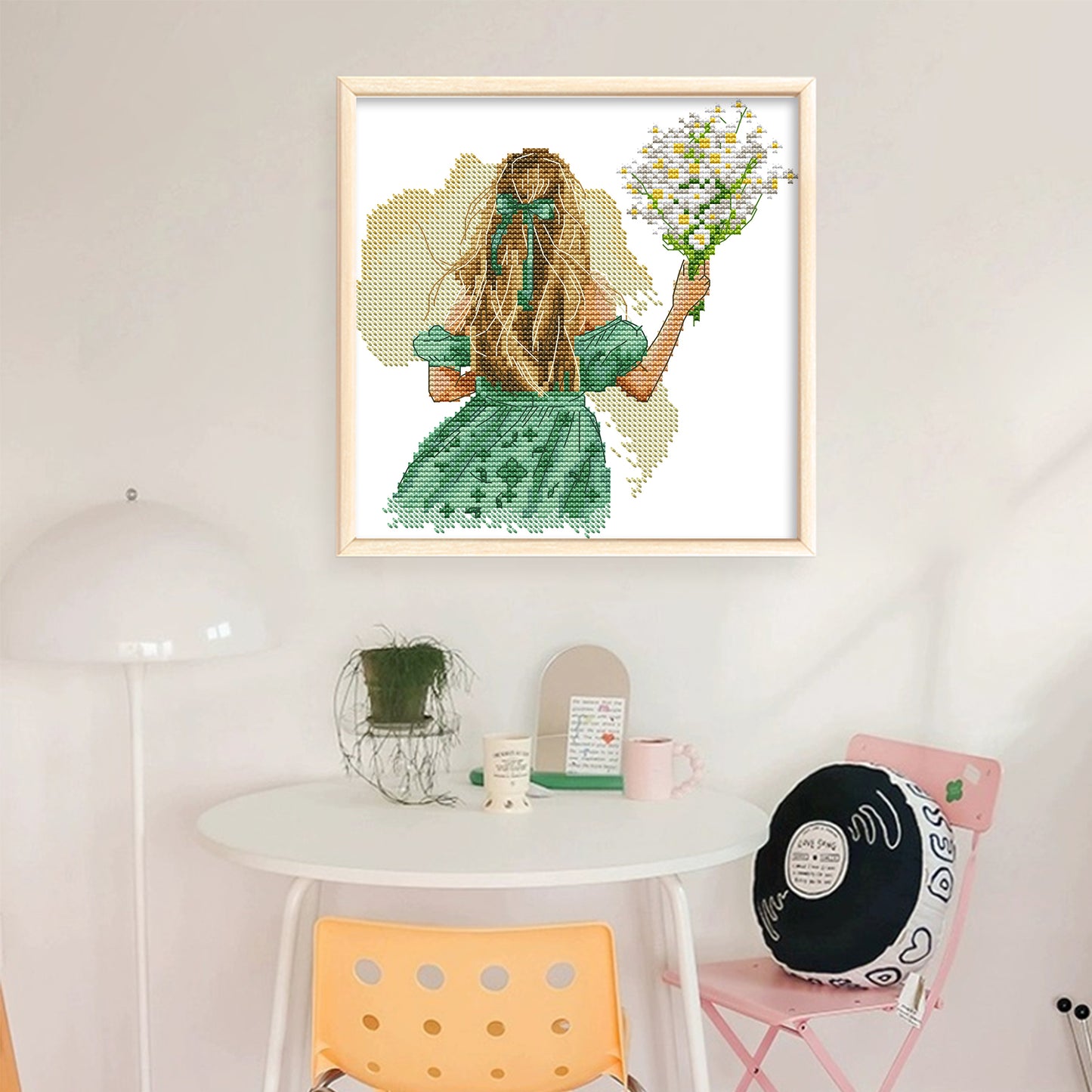 Girl With Lilac - Partial 14CT Stamped Cross Stitch 20x21CM - Joy Sunday Backstitch+Half Cross Stitch