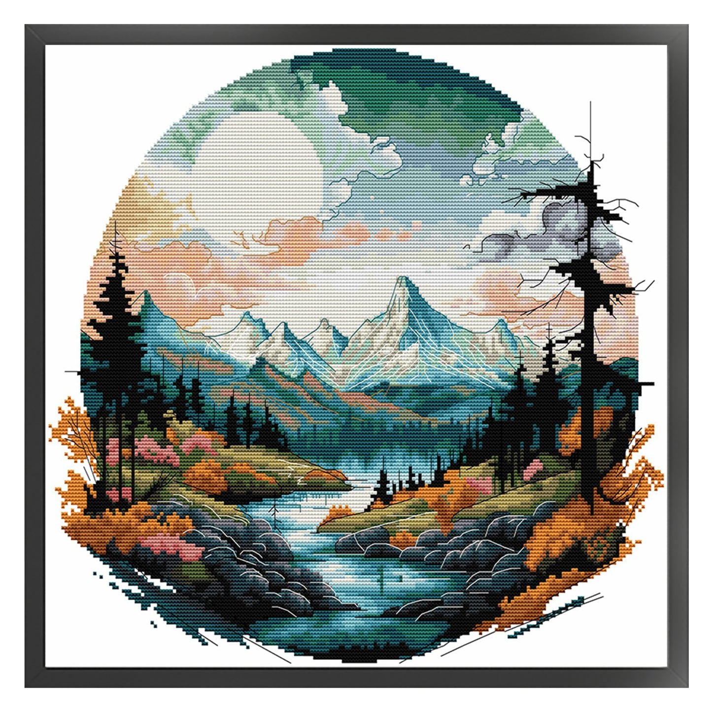 Distant Mountains In Autumn - Partial 14CT Stamped Cross Stitch 43x40CM - Joy Sunday Backstitch