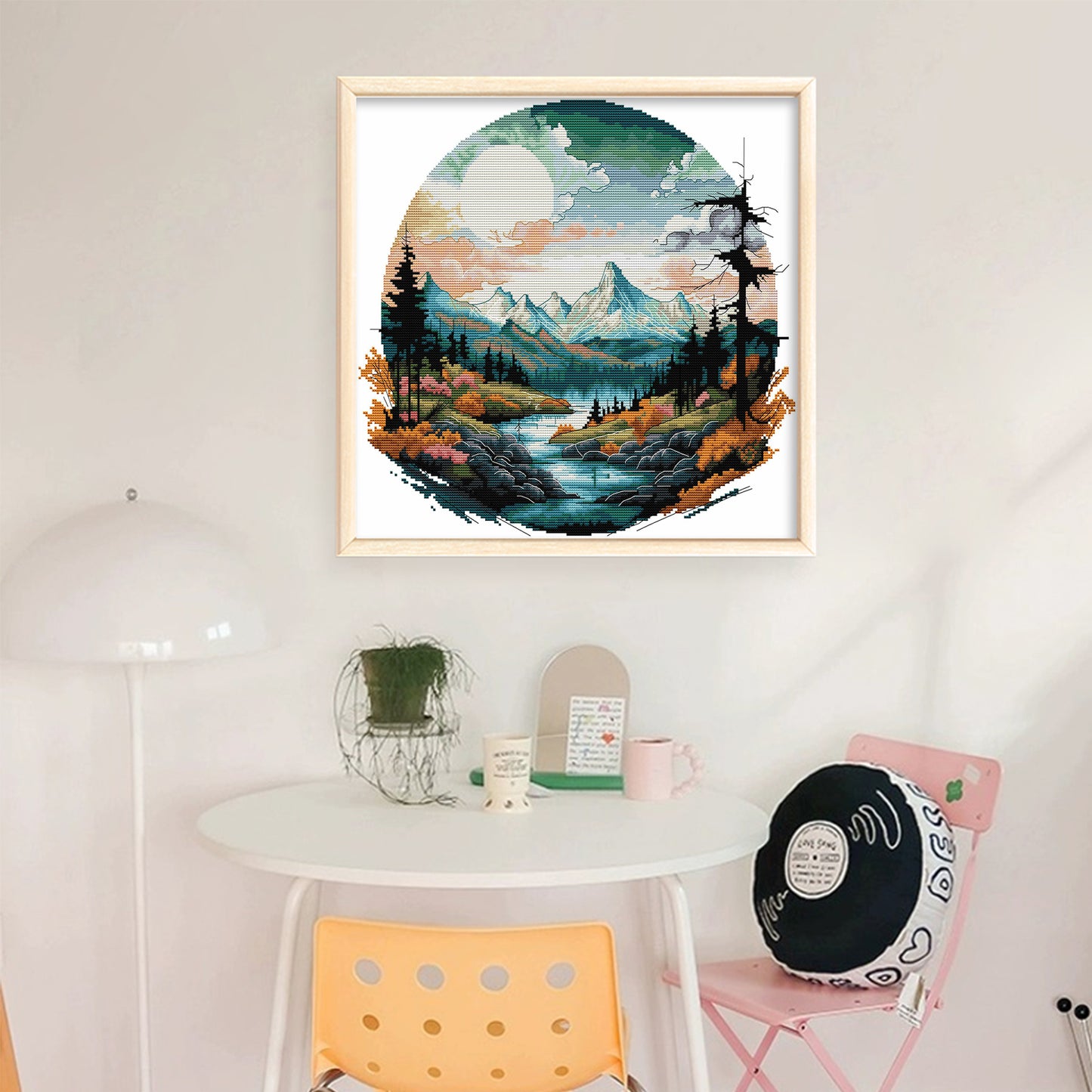 Distant Mountains In Autumn - Partial 14CT Stamped Cross Stitch 43x40CM - Joy Sunday Backstitch