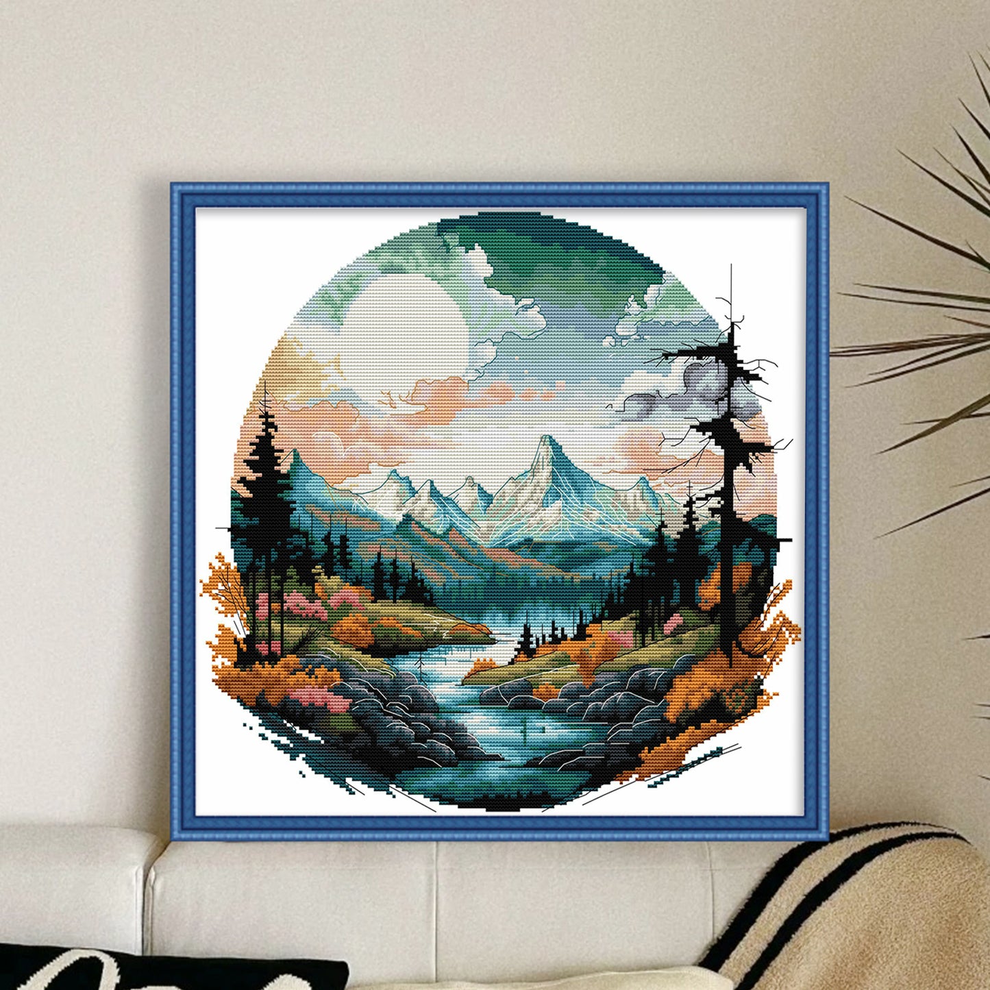 Distant Mountains In Autumn - Partial 14CT Stamped Cross Stitch 43x40CM - Joy Sunday Backstitch