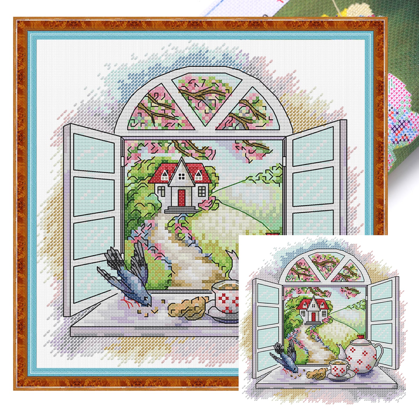 Morning Tea In Spring - Partial 14CT Stamped Cross Stitch 22x22CM - Joy Sunday Backstitch+Half Cross Stitch