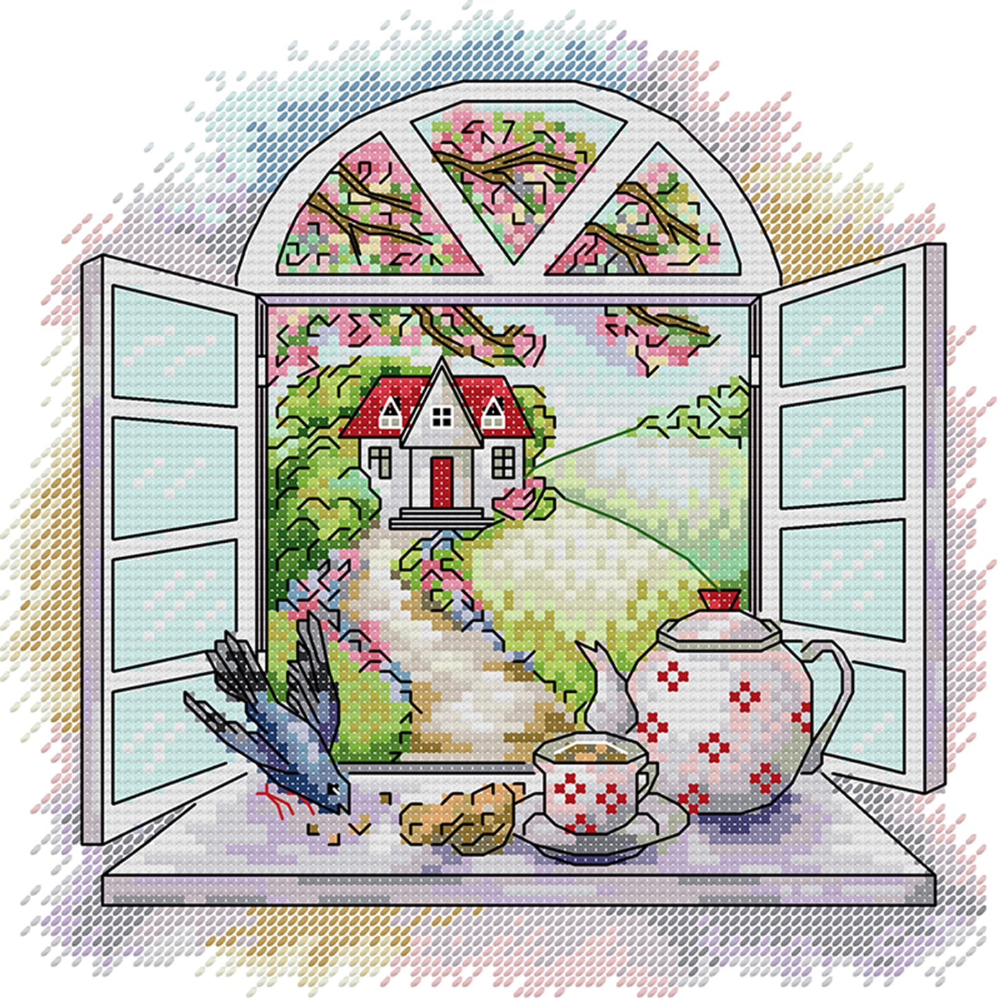 Morning Tea In Spring - Partial 14CT Stamped Cross Stitch 22x22CM - Joy Sunday Backstitch+Half Cross Stitch