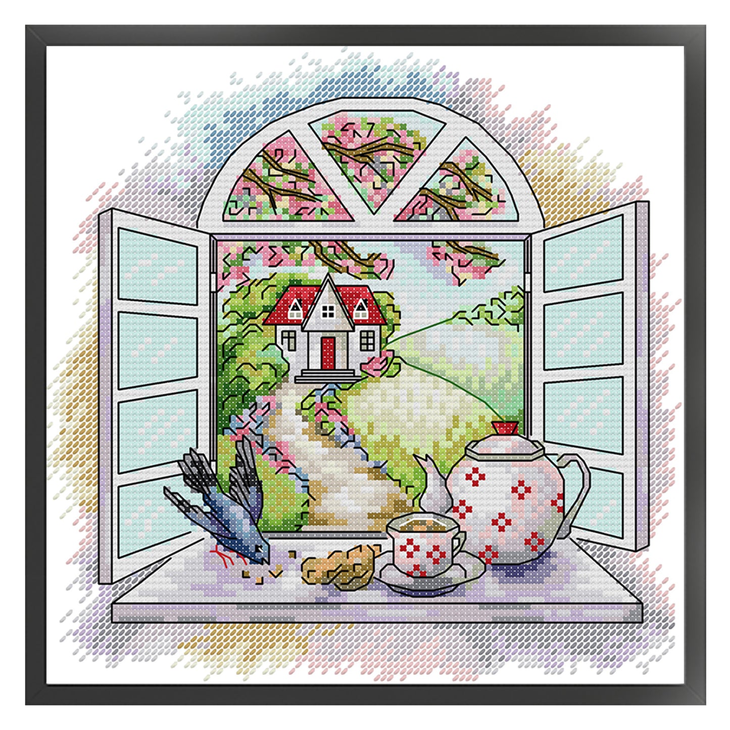 Morning Tea In Spring - Partial 14CT Stamped Cross Stitch 22x22CM - Joy Sunday Backstitch+Half Cross Stitch