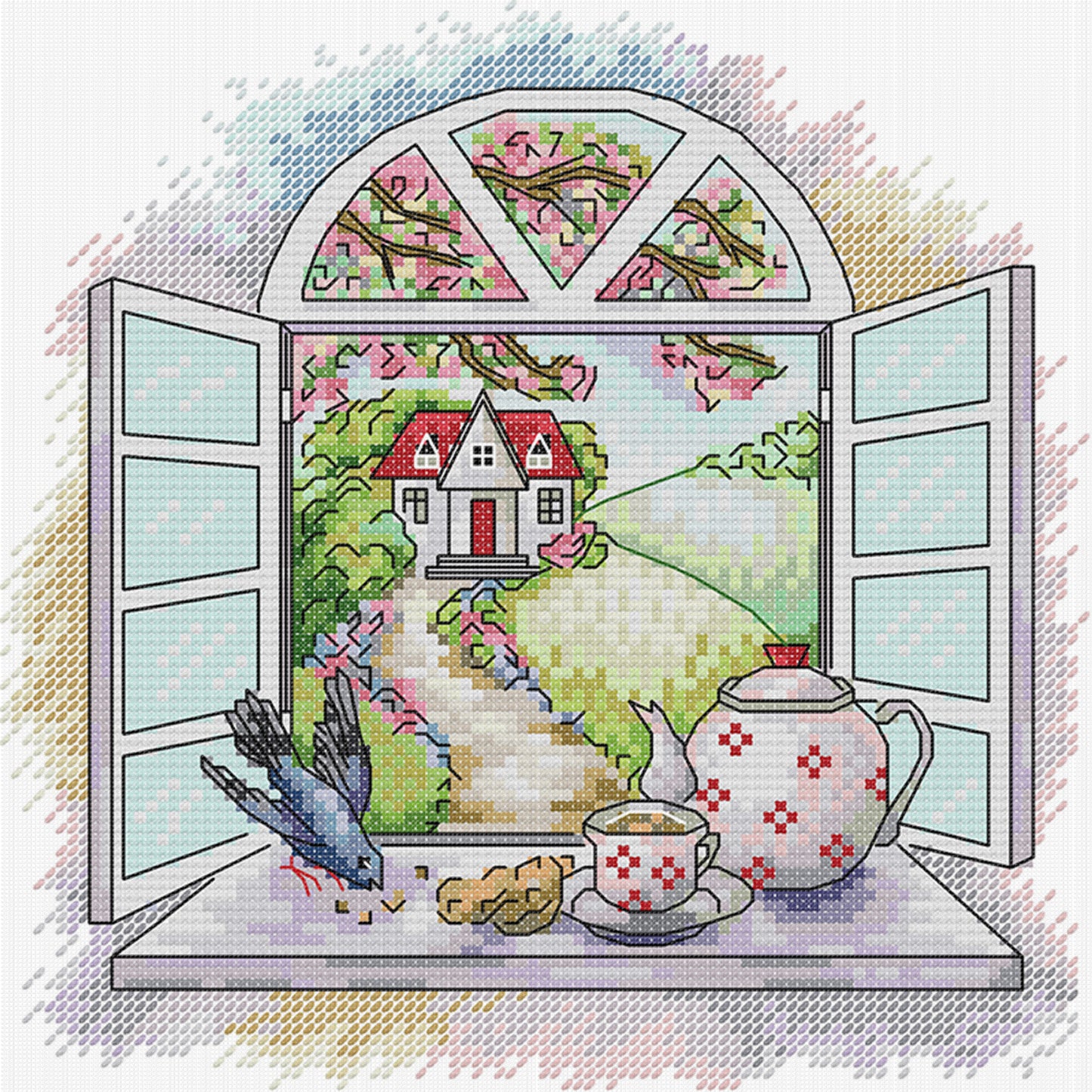 Morning Tea In Spring - Partial 14CT Stamped Cross Stitch 22x22CM - Joy Sunday Backstitch+Half Cross Stitch