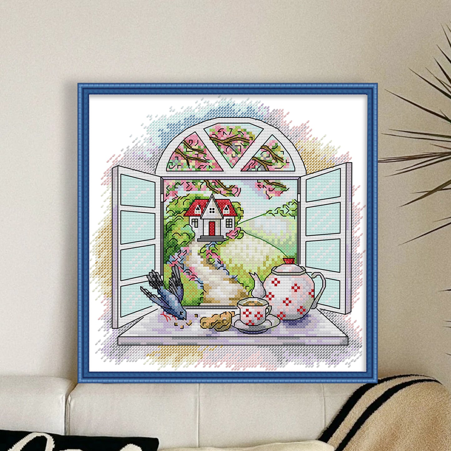Morning Tea In Spring - Partial 14CT Stamped Cross Stitch 22x22CM - Joy Sunday Backstitch+Half Cross Stitch