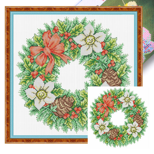 Flower Wreath - Partial 14CT Stamped Cross Stitch 31x31CM - Joy Sunday Backstitch