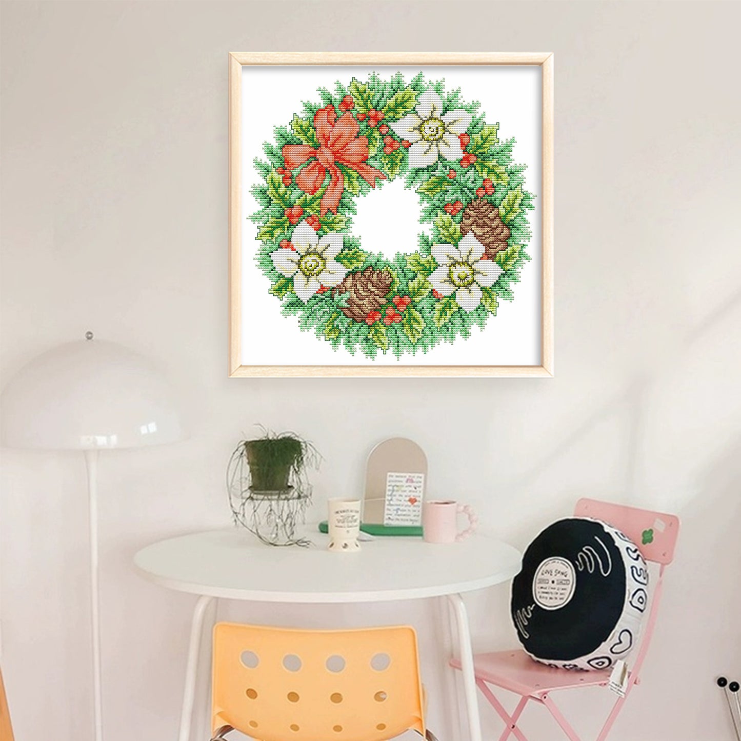 Flower Wreath - Partial 14CT Stamped Cross Stitch 31x31CM - Joy Sunday Backstitch