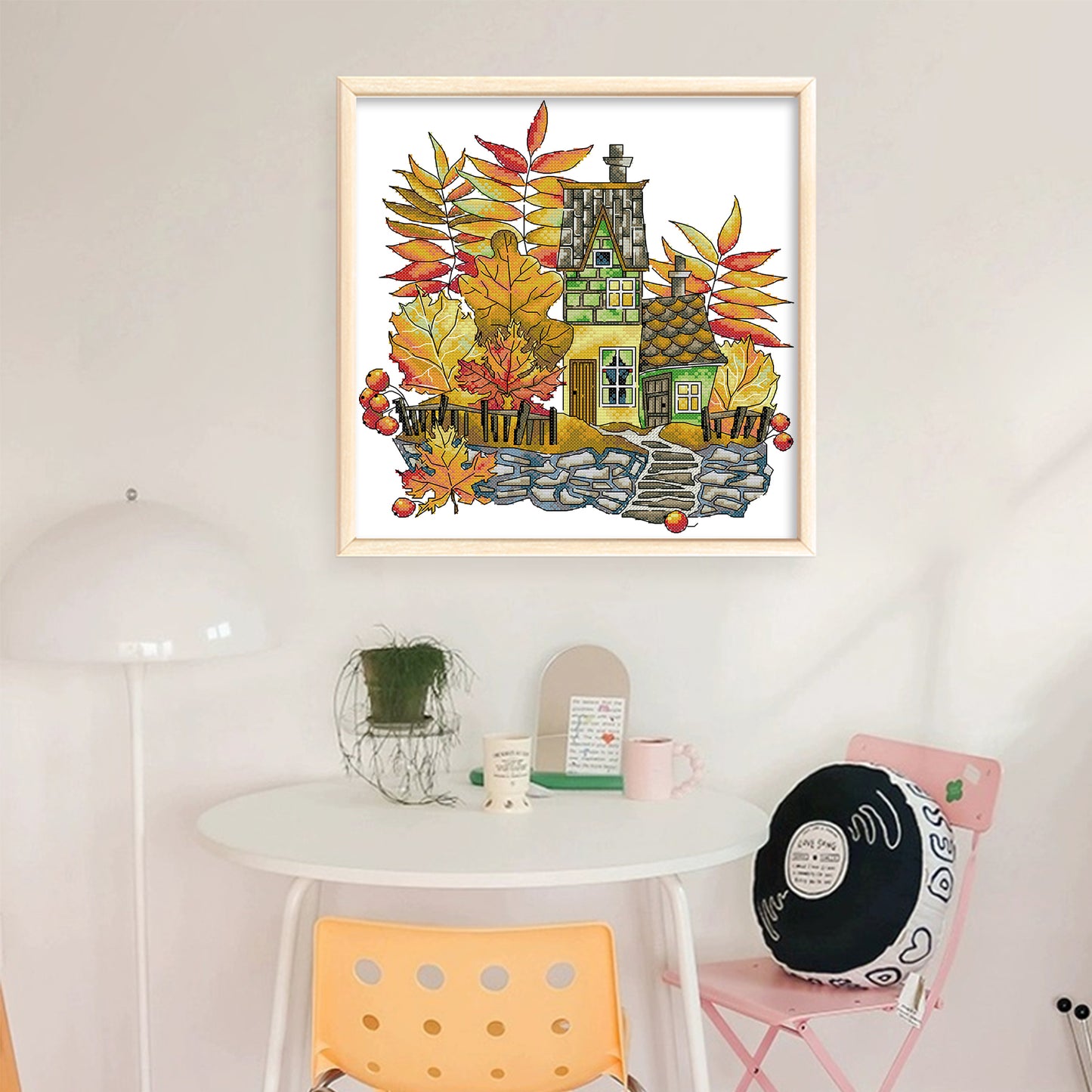 House In Autumn Scenery - Partial 14CT Stamped Cross Stitch 32x32CM - Joy Sunday Backstitch