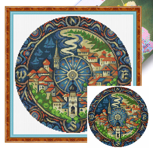 Small Town - Partial 14CT Stamped Cross Stitch 35x35CM - Joy Sunday