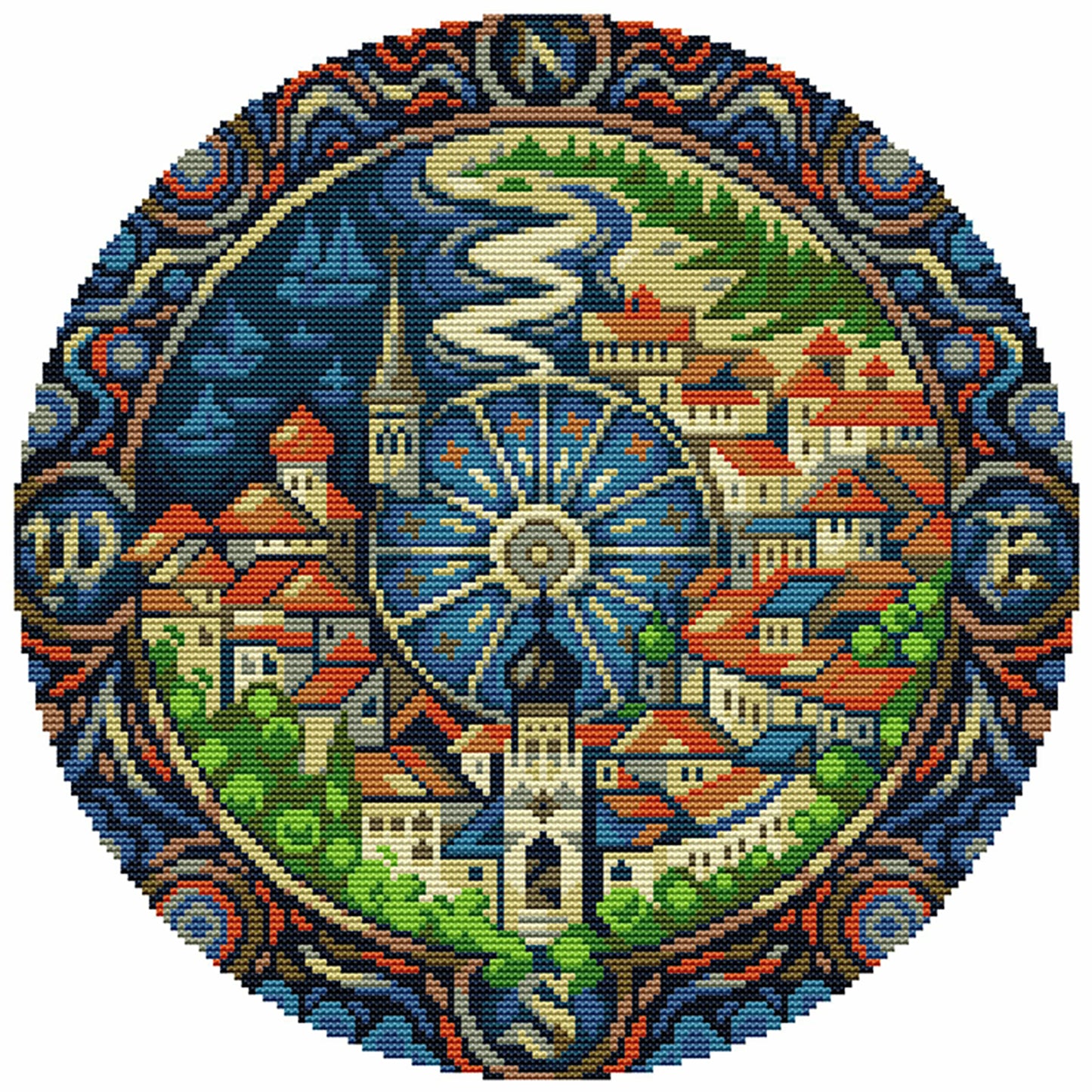 Small Town - Partial 14CT Stamped Cross Stitch 35x35CM - Joy Sunday