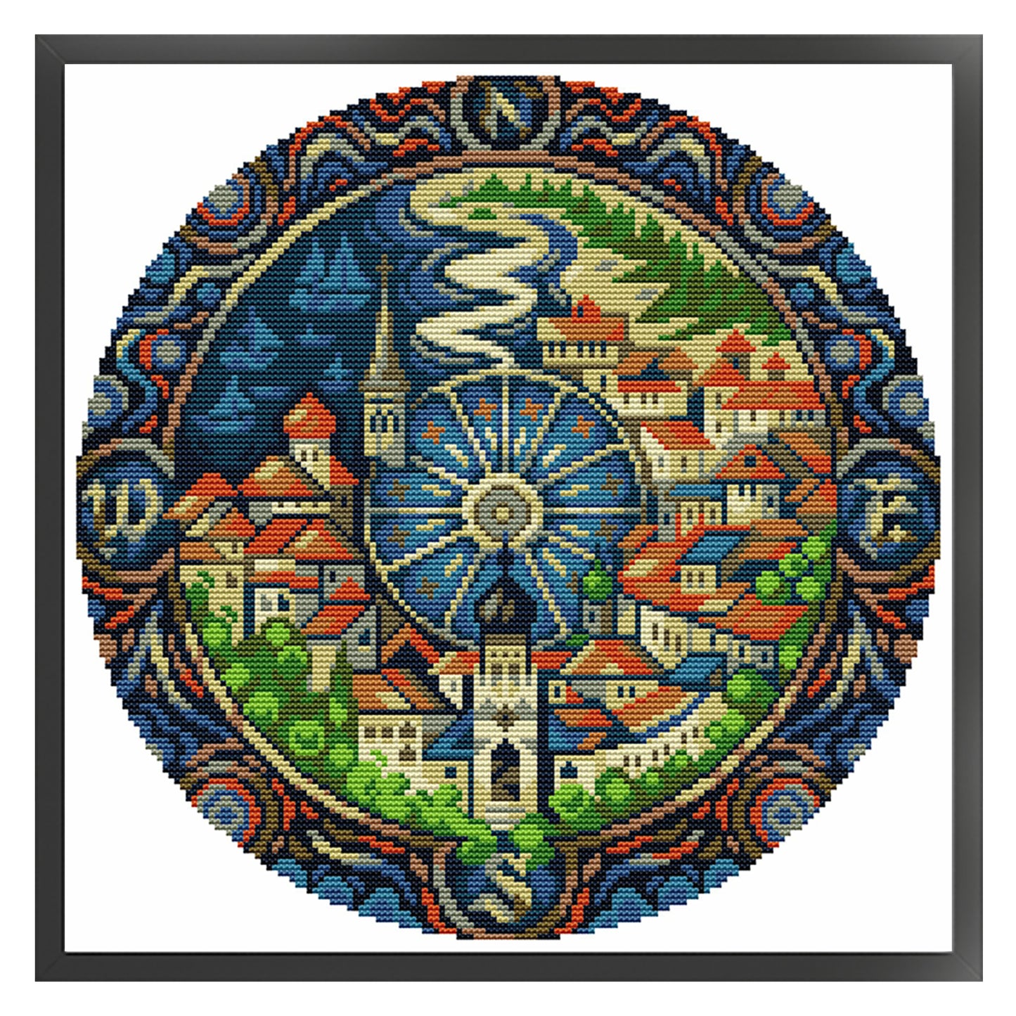 Small Town - Partial 14CT Stamped Cross Stitch 35x35CM - Joy Sunday