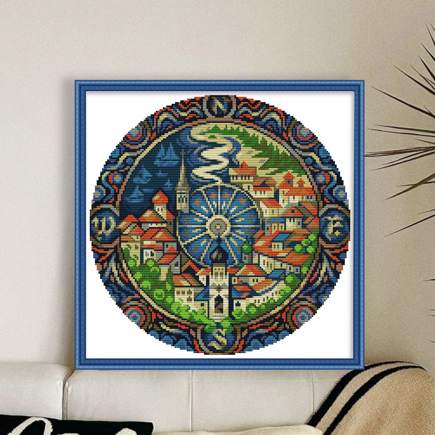 Small Town - Partial 14CT Stamped Cross Stitch 35x35CM - Joy Sunday