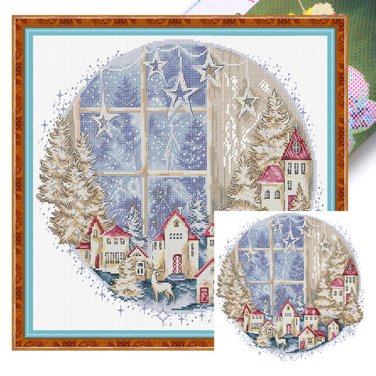 Snow View Outside Window - Partial 14CT Stamped Cross Stitch 40x38CM - Joy Sunday Backstitch+Half Cross Stitch