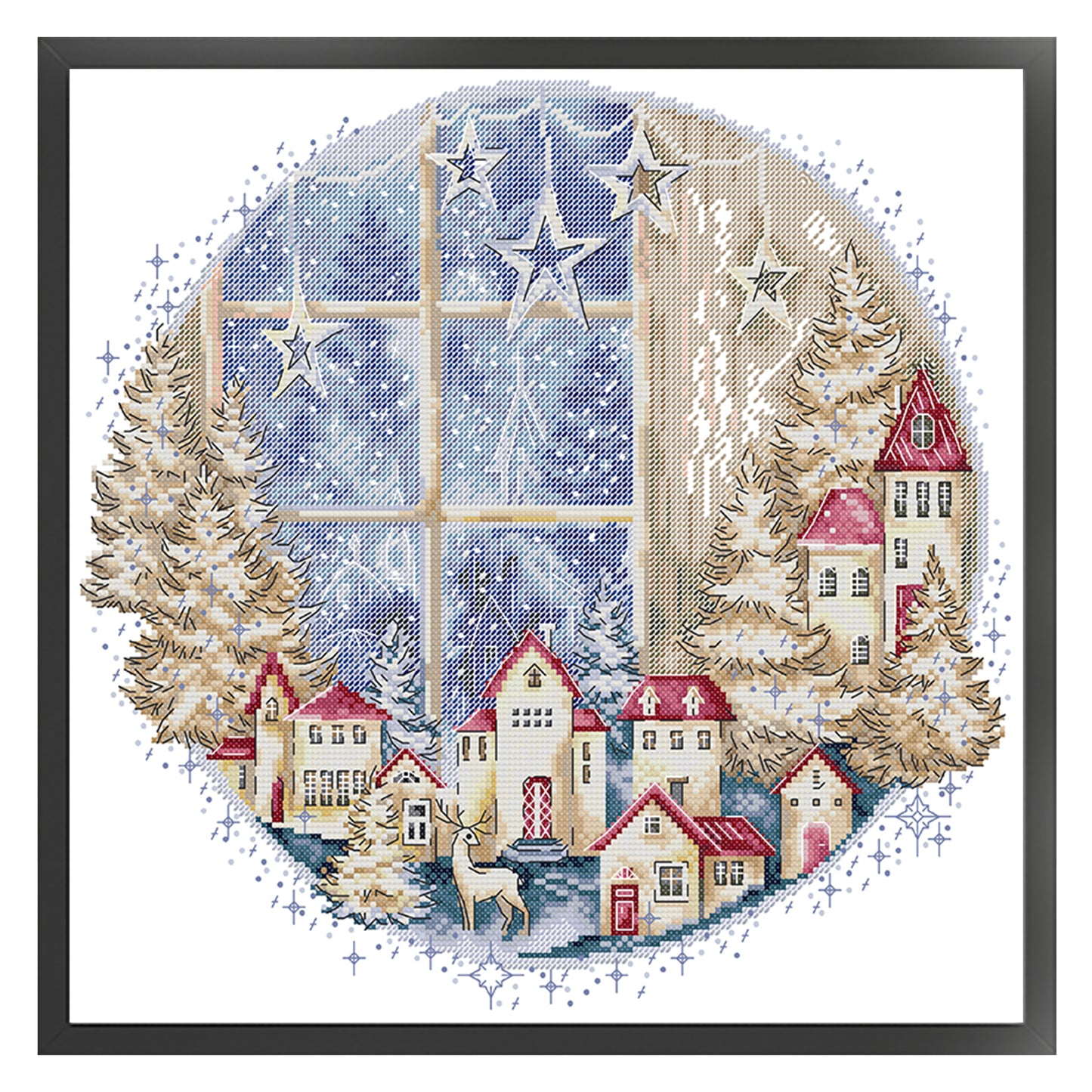 Snow View Outside Window - Partial 14CT Stamped Cross Stitch 40x38CM - Joy Sunday Backstitch+Half Cross Stitch