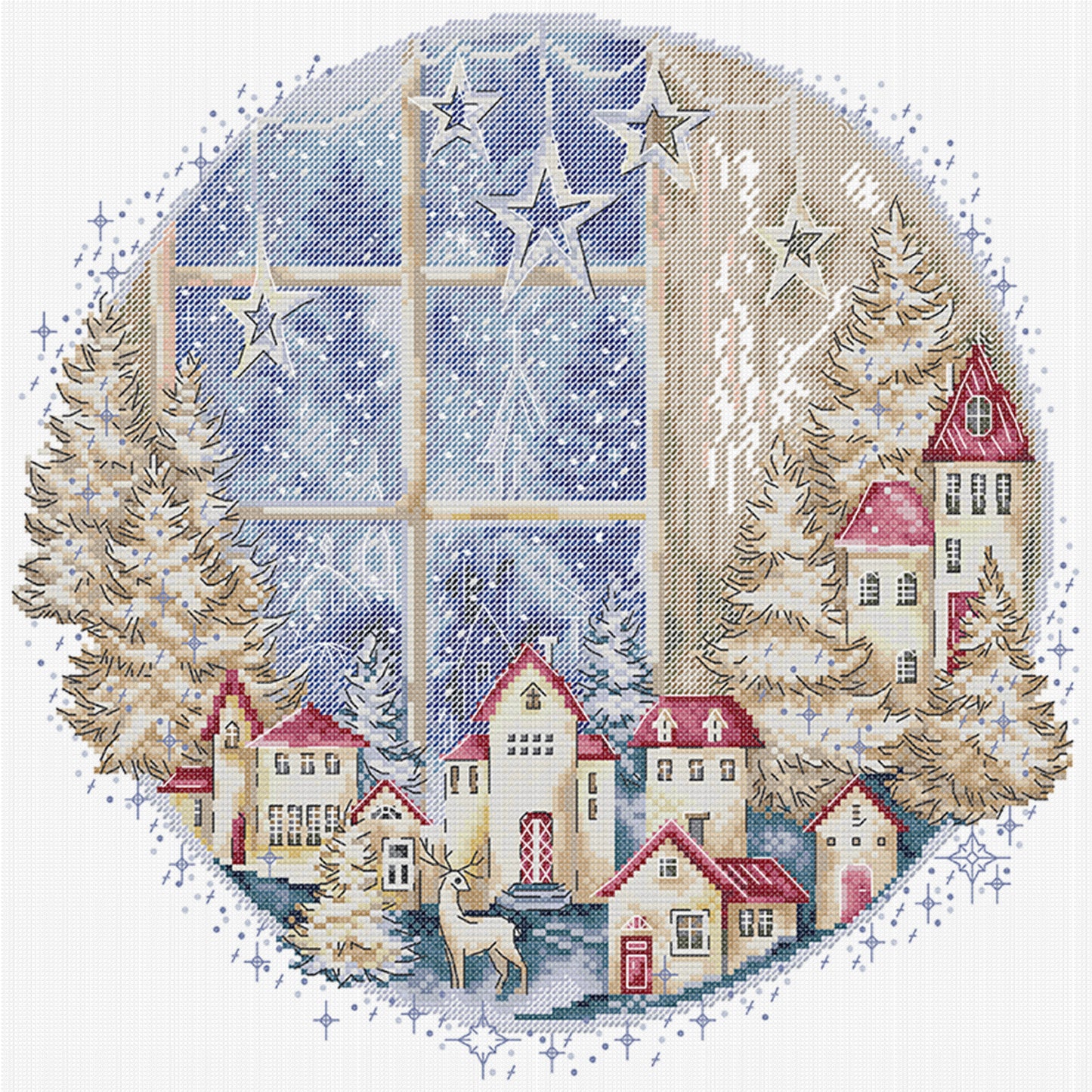 Snow View Outside Window - Partial 14CT Stamped Cross Stitch 40x38CM - Joy Sunday Backstitch+Half Cross Stitch