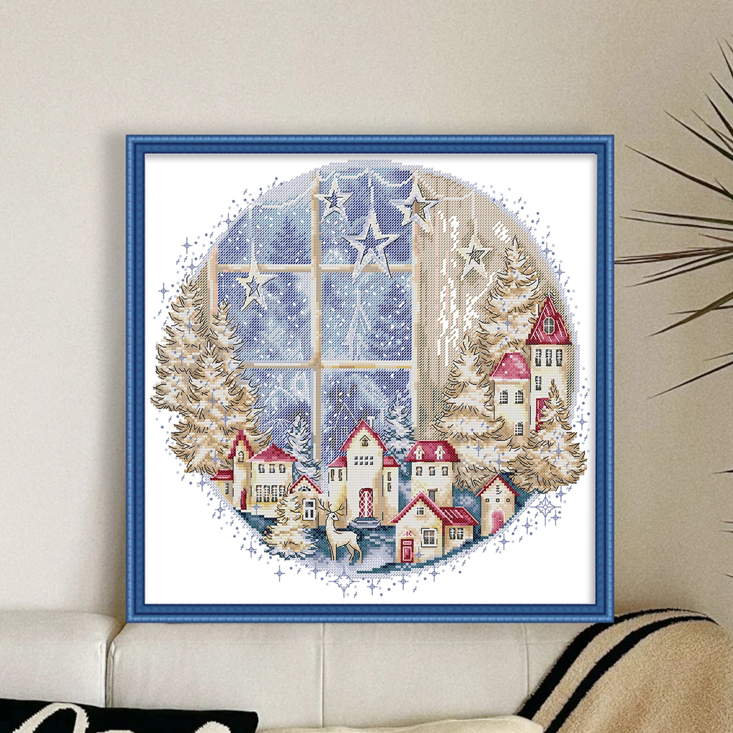 Snow View Outside Window - Partial 14CT Stamped Cross Stitch 40x38CM - Joy Sunday Backstitch+Half Cross Stitch