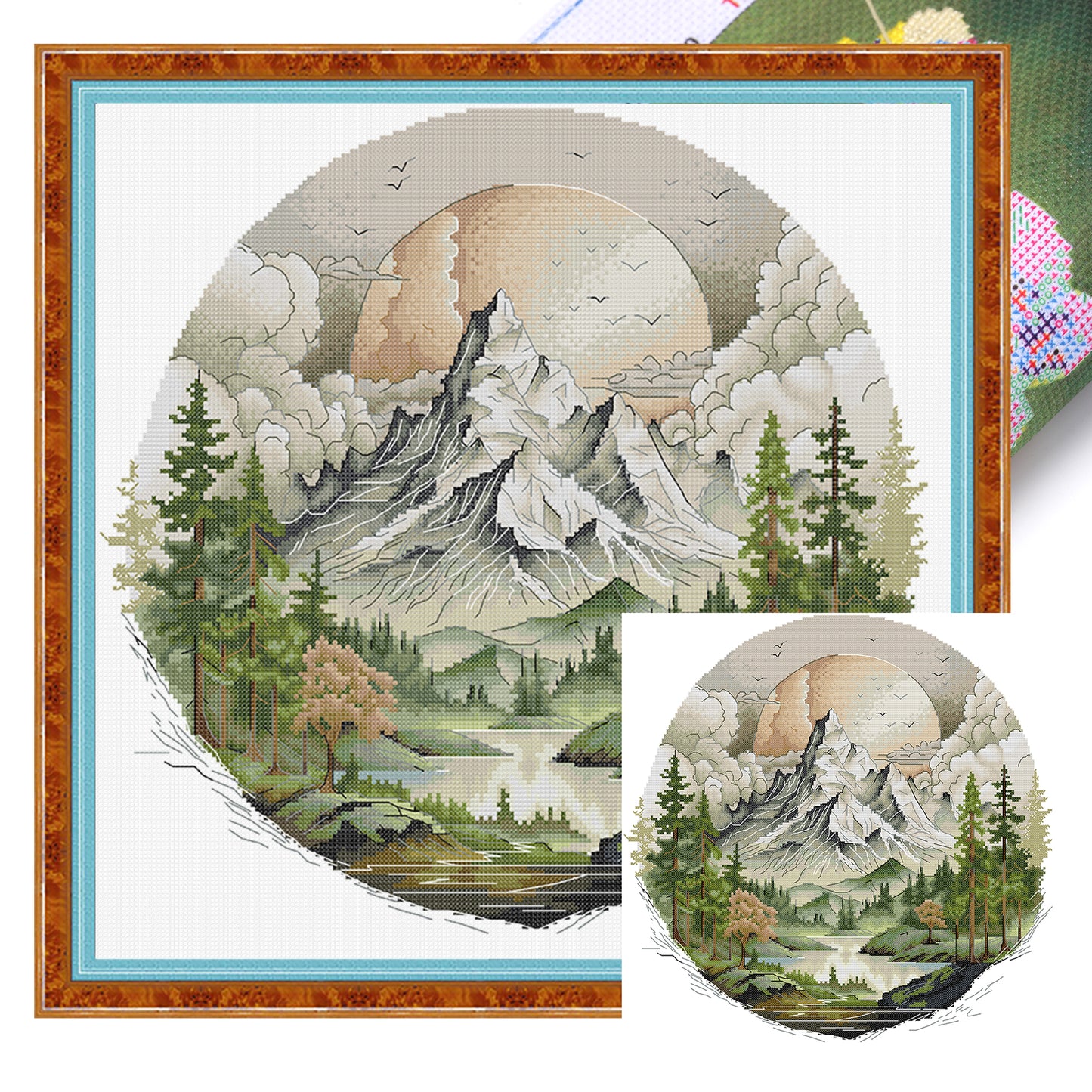 Sunrise Over Snowy Mountains - Partial 14CT Stamped Cross Stitch 44x42CM - Joy Sunday Backstitch