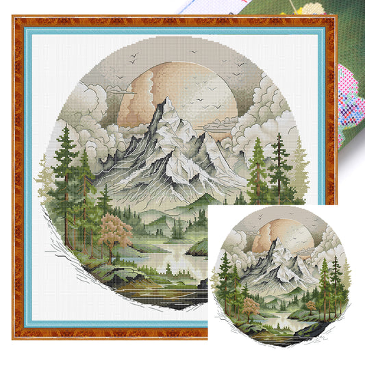 Sunrise Over Snowy Mountains - Partial 14CT Stamped Cross Stitch 44x42CM - Joy Sunday Backstitch