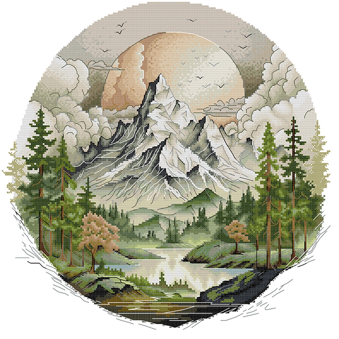 Sunrise Over Snowy Mountains - Partial 14CT Stamped Cross Stitch 44x42CM - Joy Sunday Backstitch