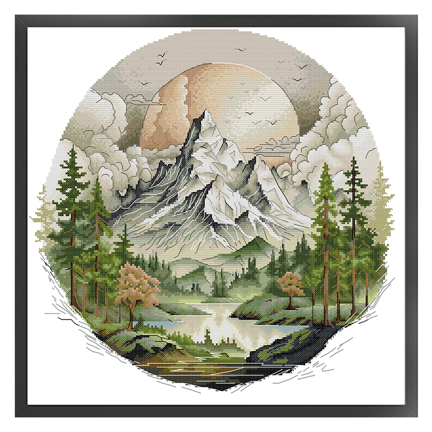 Sunrise Over Snowy Mountains - Partial 14CT Stamped Cross Stitch 44x42CM - Joy Sunday Backstitch