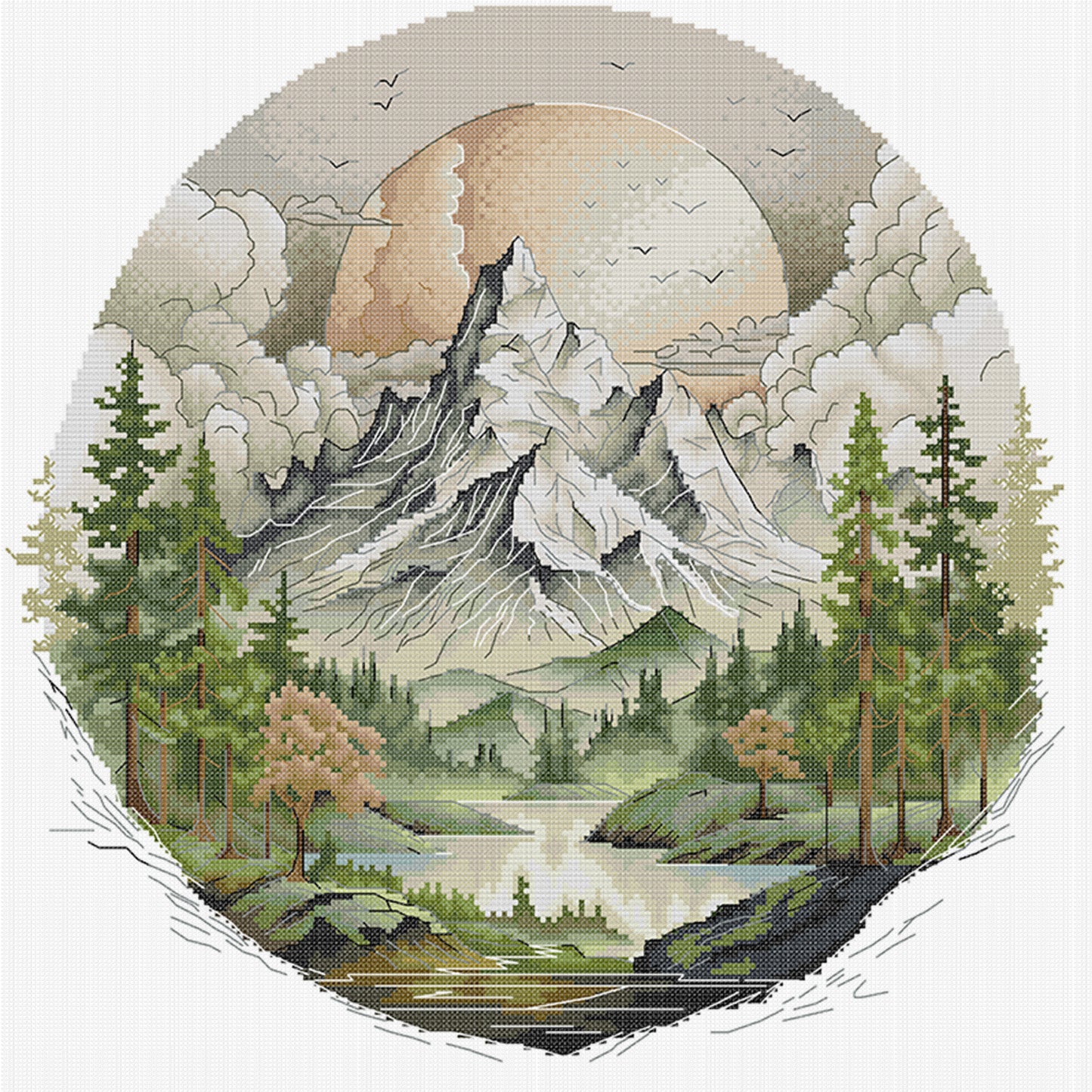 Sunrise Over Snowy Mountains - Partial 14CT Stamped Cross Stitch 44x42CM - Joy Sunday Backstitch
