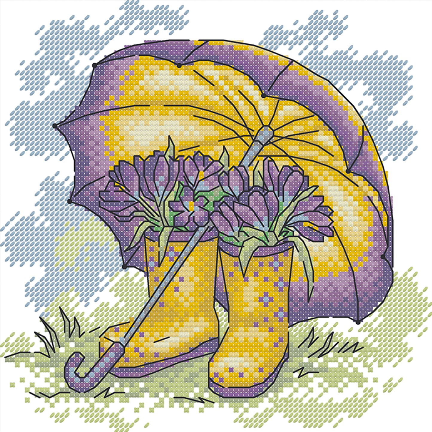 Umbrella And Rain Boots In Spring - Partial 14CT Stamped Cross Stitch 21x20CM - Joy Sunday Backstitch+Half Cross Stitch