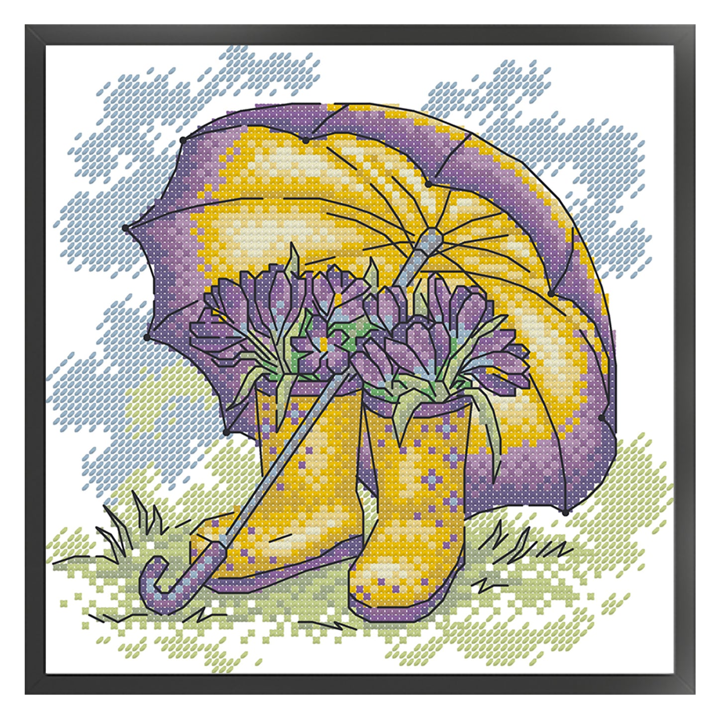 Umbrella And Rain Boots In Spring - Partial 14CT Stamped Cross Stitch 21x20CM - Joy Sunday Backstitch+Half Cross Stitch