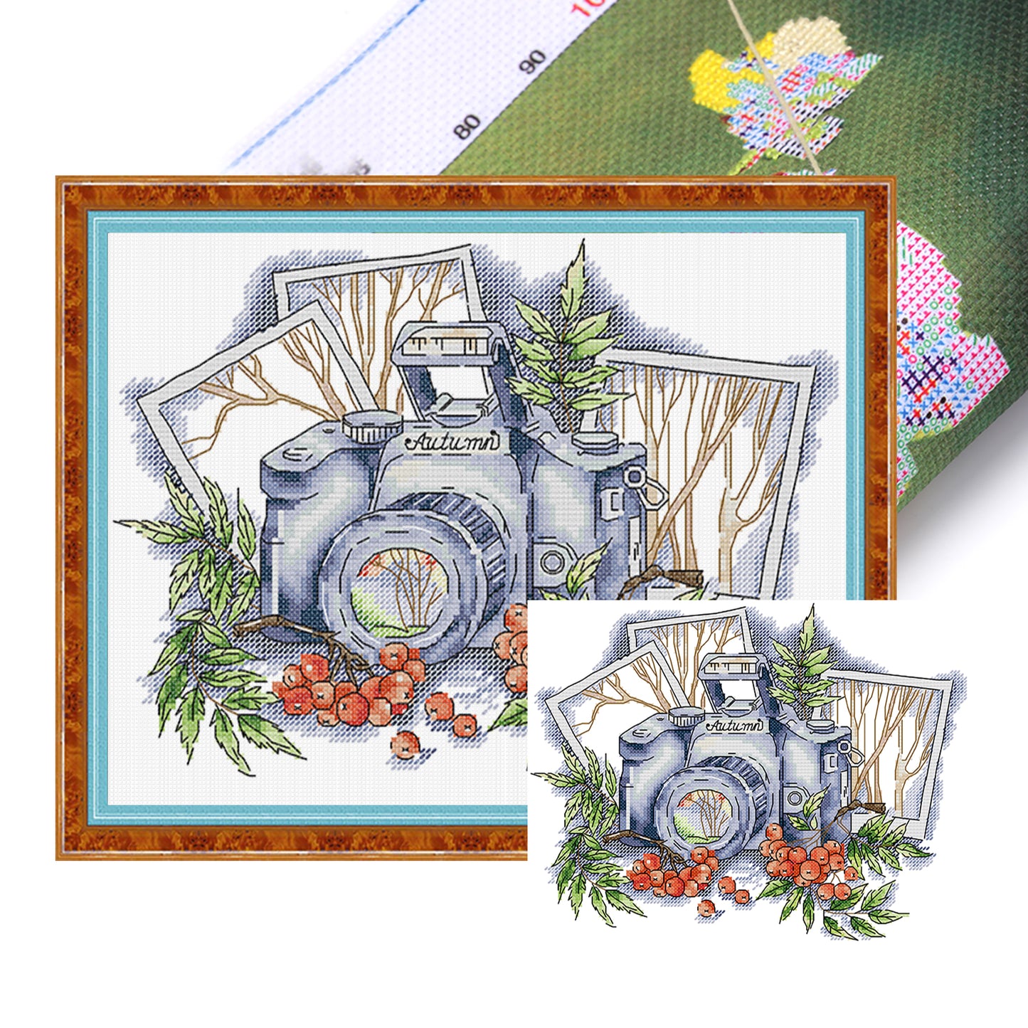 Autumn Through Lens - Partial 14CT Stamped Cross Stitch 31x26CM - Joy Sunday Backstitch+Half Cross Stitch