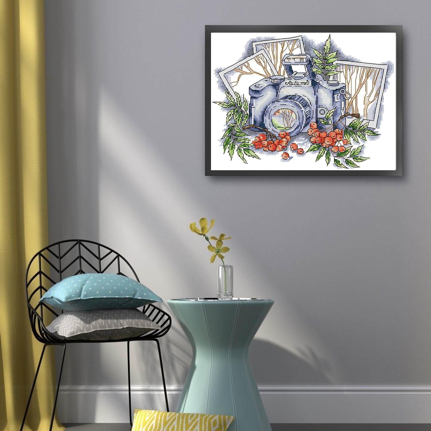 Autumn Through Lens - Partial 14CT Stamped Cross Stitch 31x26CM - Joy Sunday Backstitch+Half Cross Stitch
