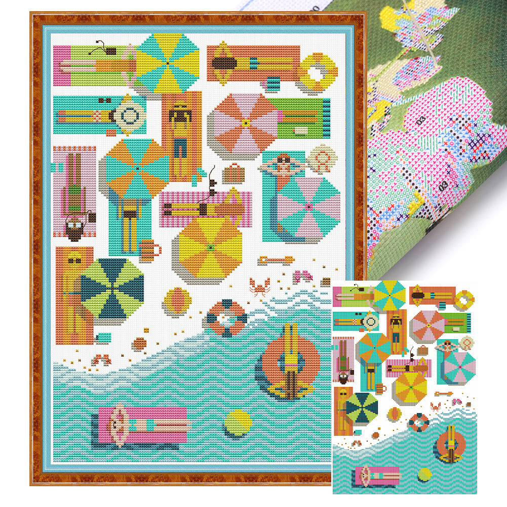 Beach - Partial 14CT Stamped Cross Stitch 28x41CM - Joy Sunday