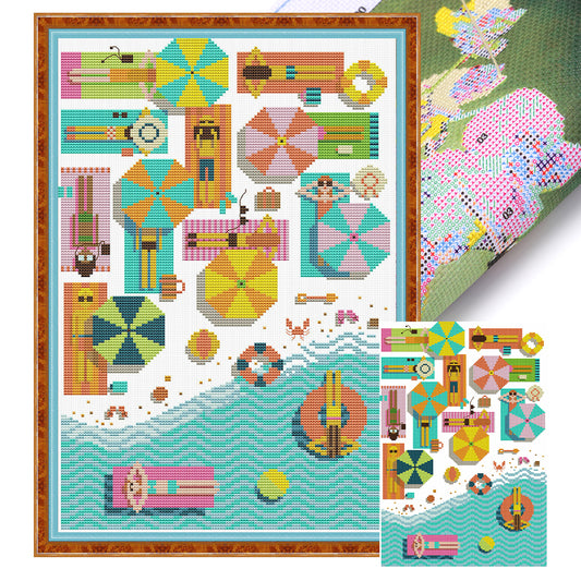 Beach - Partial 14CT Stamped Cross Stitch 28x41CM - Joy Sunday