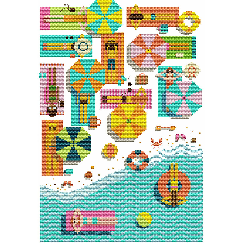 Beach - Partial 14CT Stamped Cross Stitch 28x41CM - Joy Sunday