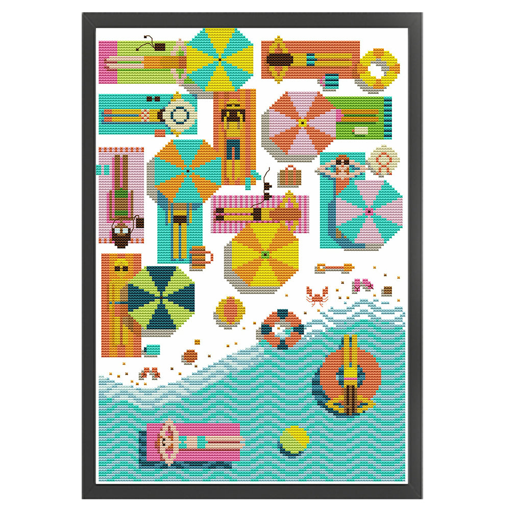 Beach - Partial 14CT Stamped Cross Stitch 28x41CM - Joy Sunday