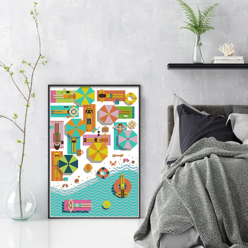 Beach - Partial 14CT Stamped Cross Stitch 28x41CM - Joy Sunday