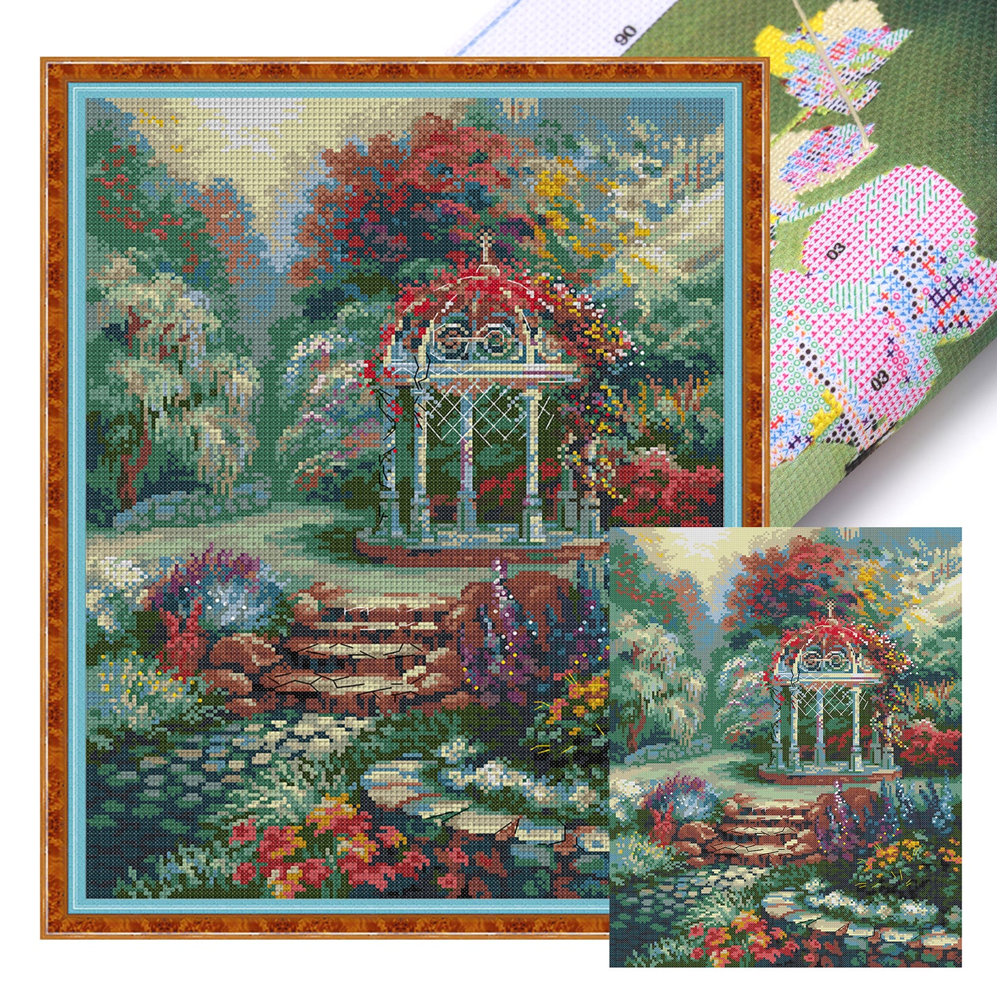 Garden Pavilion - Full 14CT Stamped Cross Stitch 37x48CM - Joy Sunday