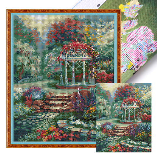 Garden Pavilion - Full 14CT Stamped Cross Stitch 37x48CM - Joy Sunday