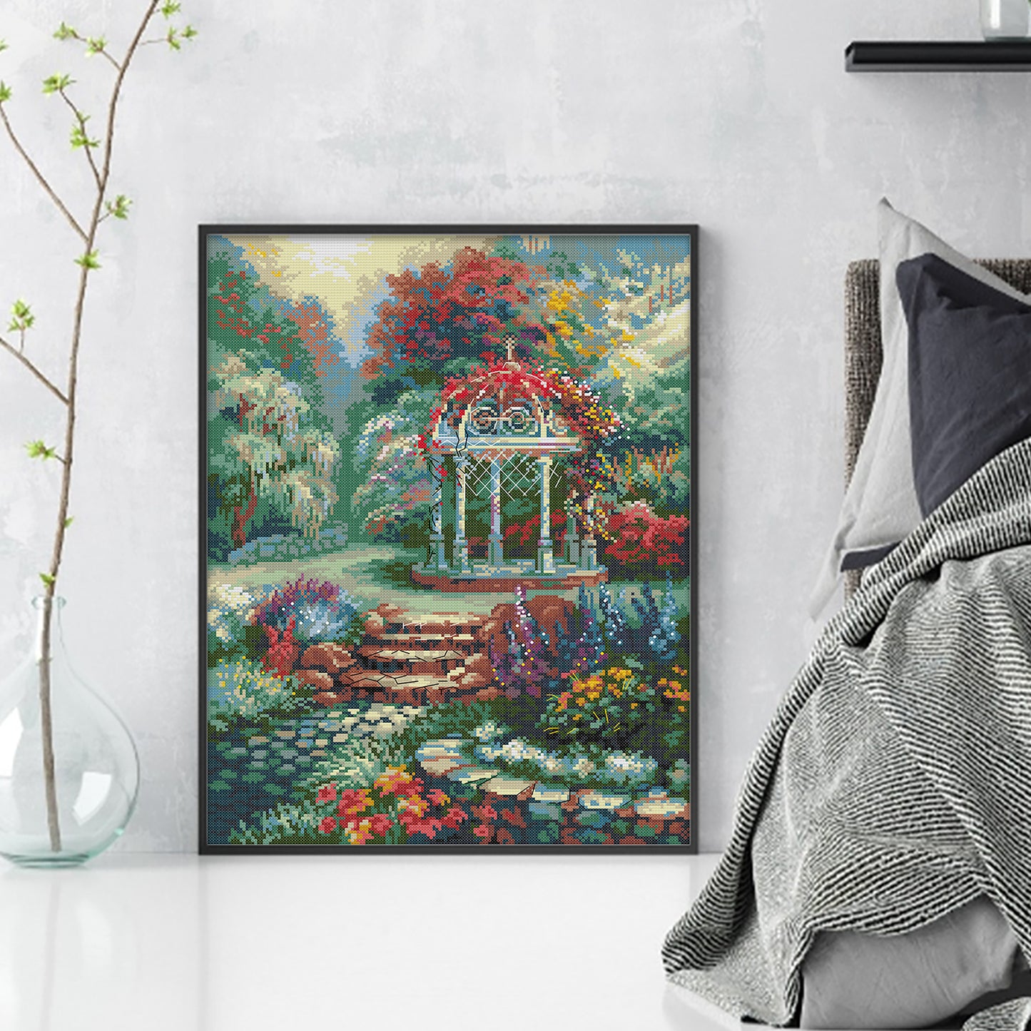 Garden Pavilion - Full 14CT Stamped Cross Stitch 37x48CM - Joy Sunday