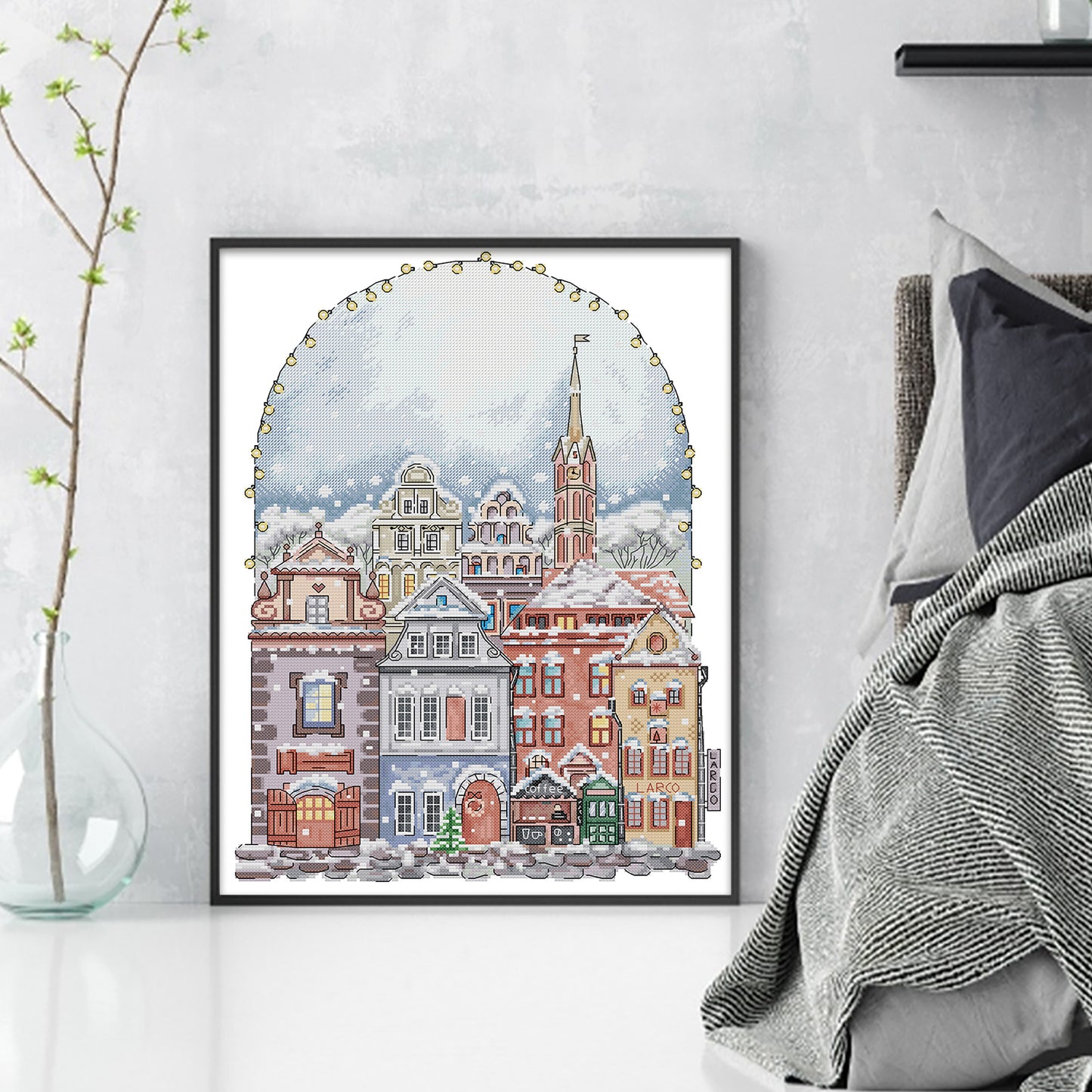 House In Snow - Partial 14CT Stamped Cross Stitch 36x46CM - Joy Sunday