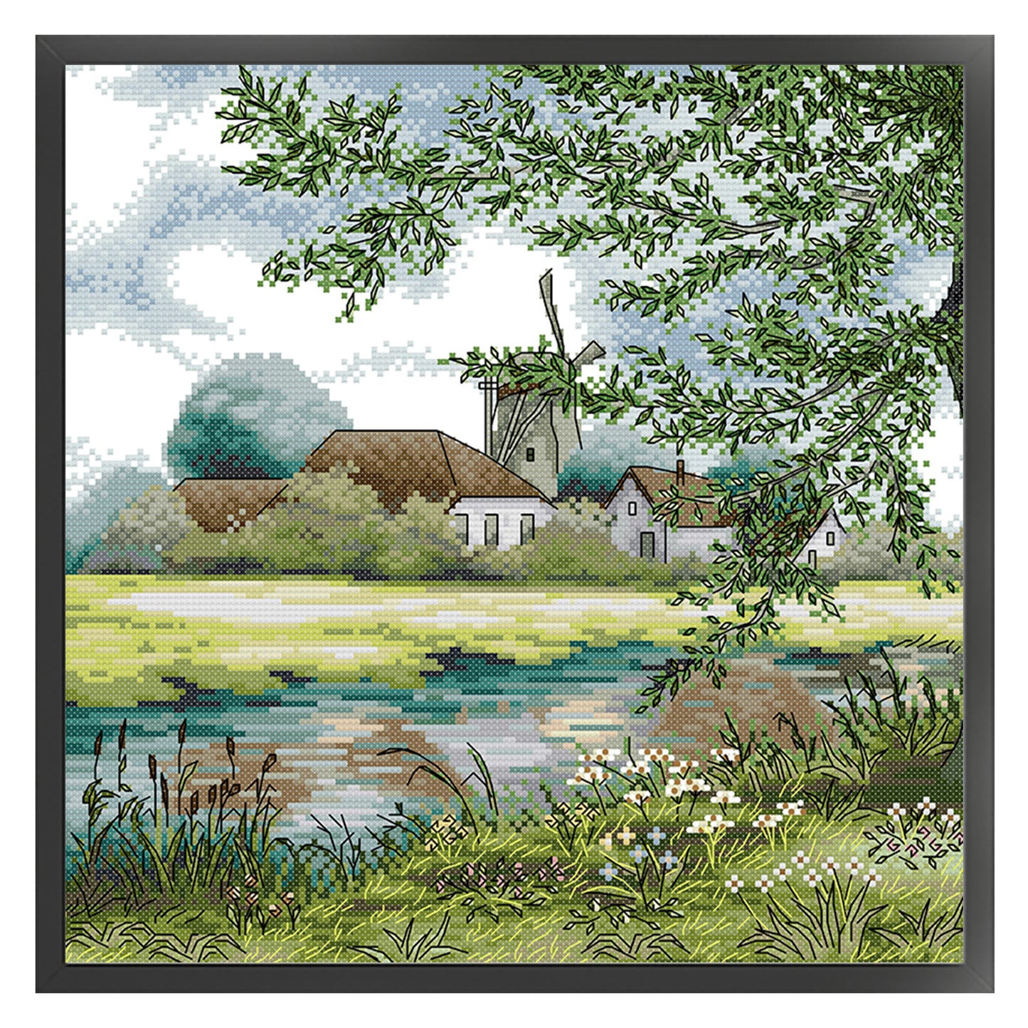 Scenery By Stream - Full 14CT Stamped Cross Stitch 34x34CM - Joy Sunday
