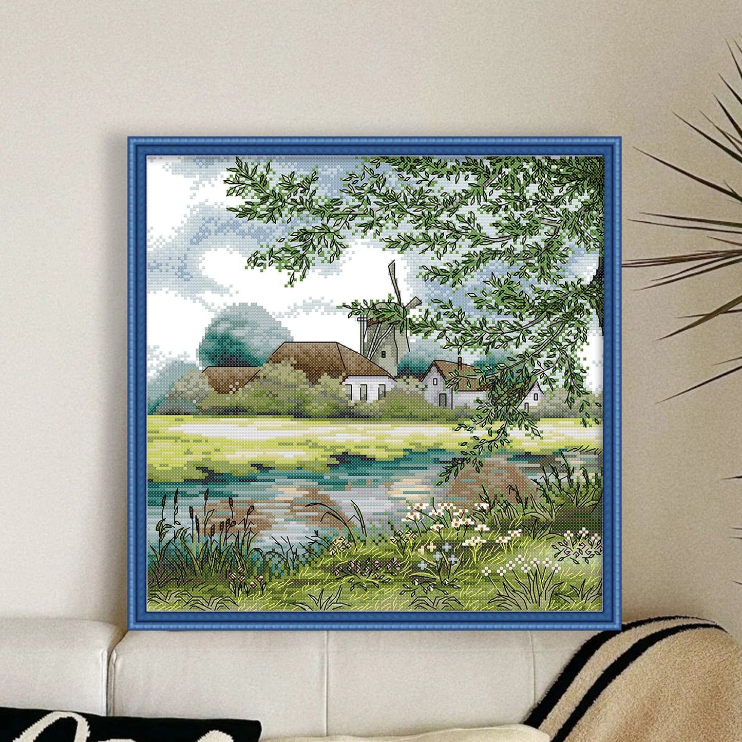 Scenery By Stream - Full 14CT Stamped Cross Stitch 34x34CM - Joy Sunday