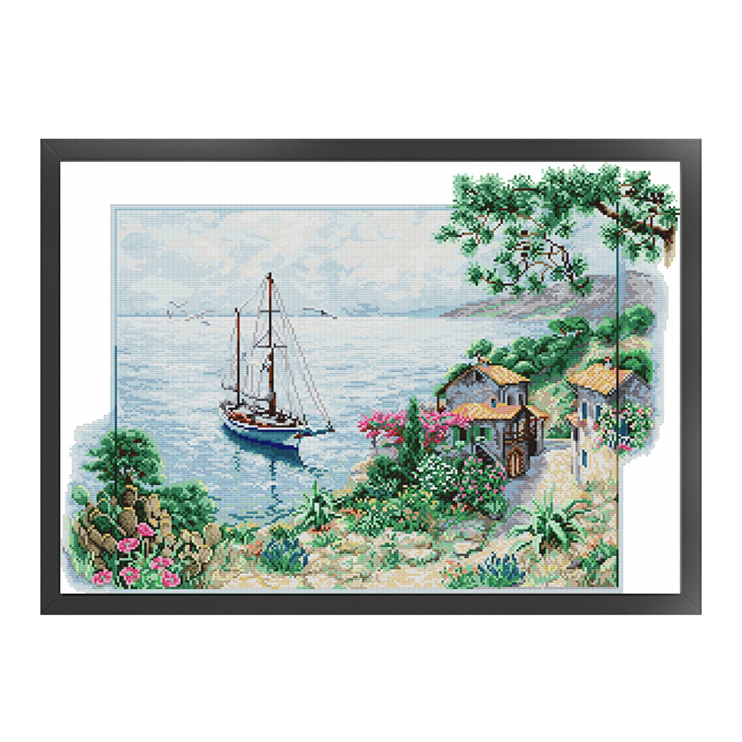 Small Fishing Village By Sea - Partial 14CT Stamped Cross Stitch 58x43CM - Joy Sunday