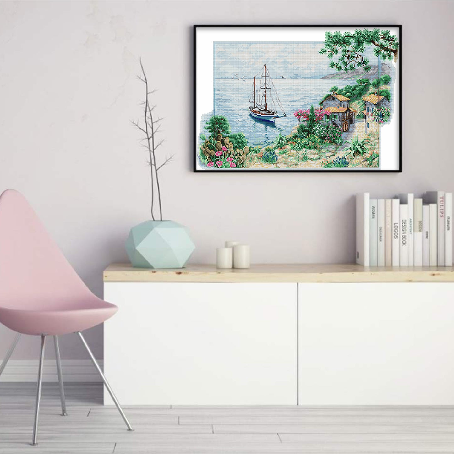 Small Fishing Village By Sea - Partial 14CT Stamped Cross Stitch 58x43CM - Joy Sunday