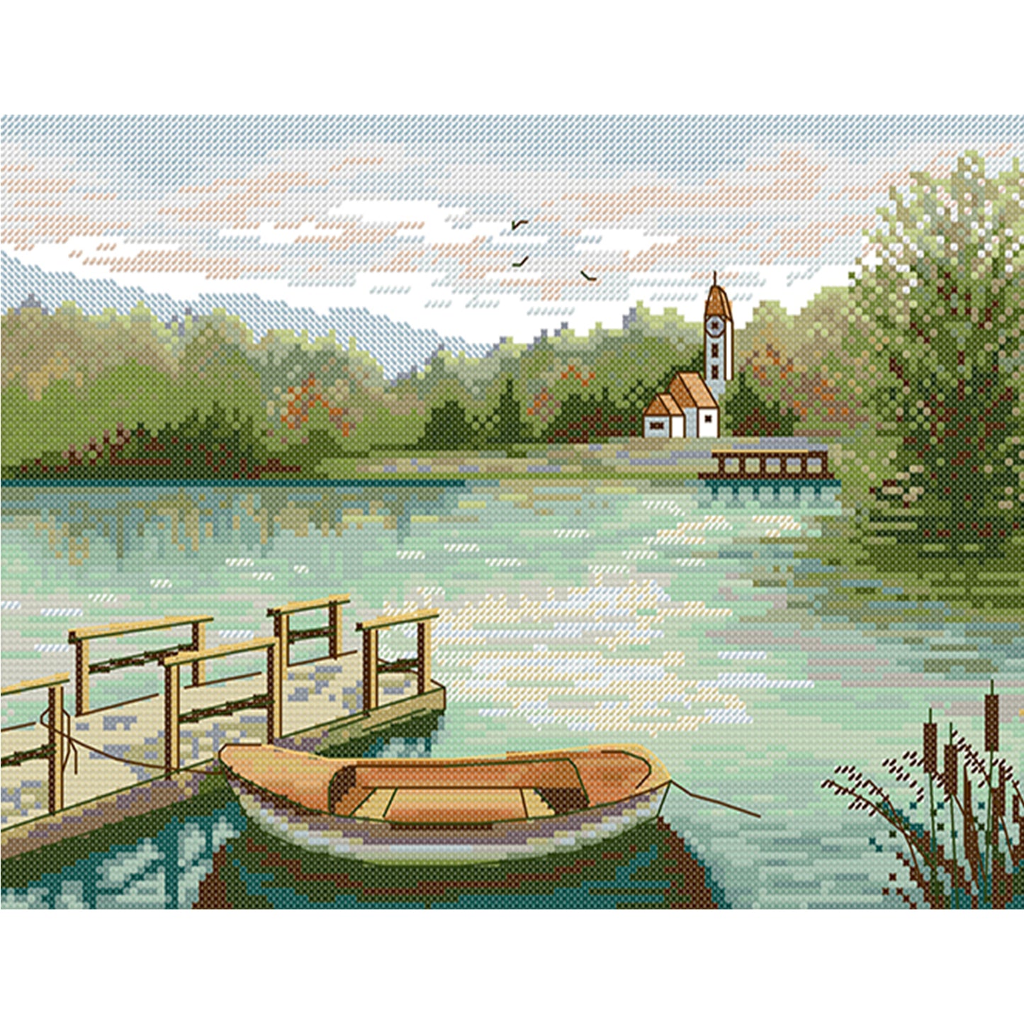 Lakeshore - Full 14CT Stamped Cross Stitch 34x27CM - Joy Sunday