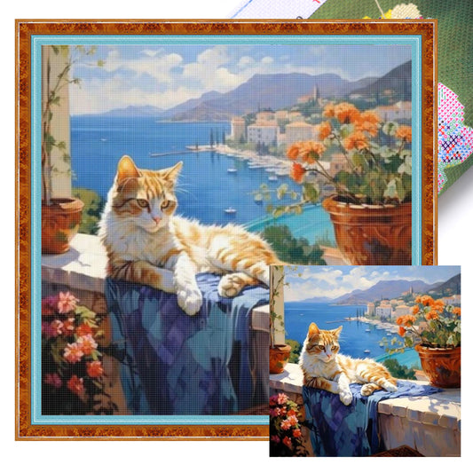 Orange And White Cat - Full 11CT Stamped Cross Stitch 40x40CM - Huacan