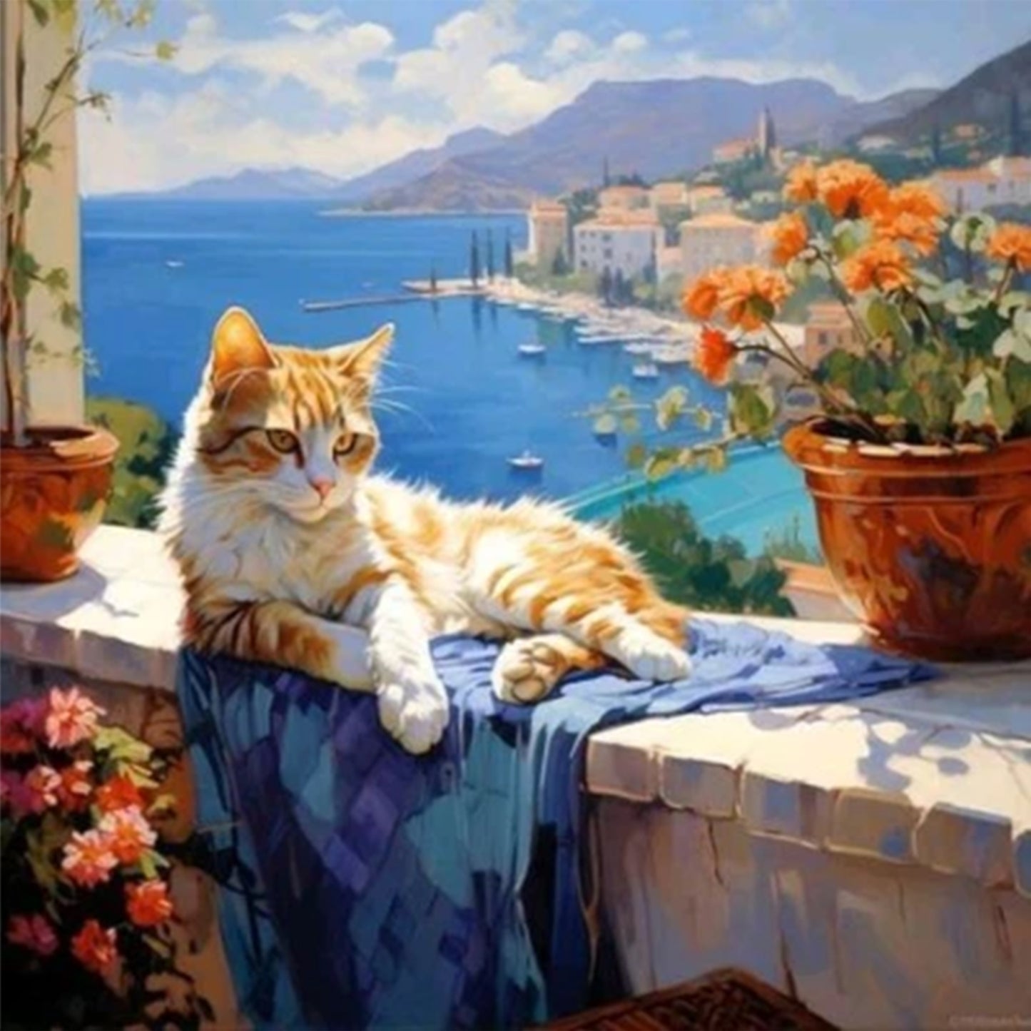 Orange And White Cat - Full 11CT Stamped Cross Stitch 40x40CM - Huacan