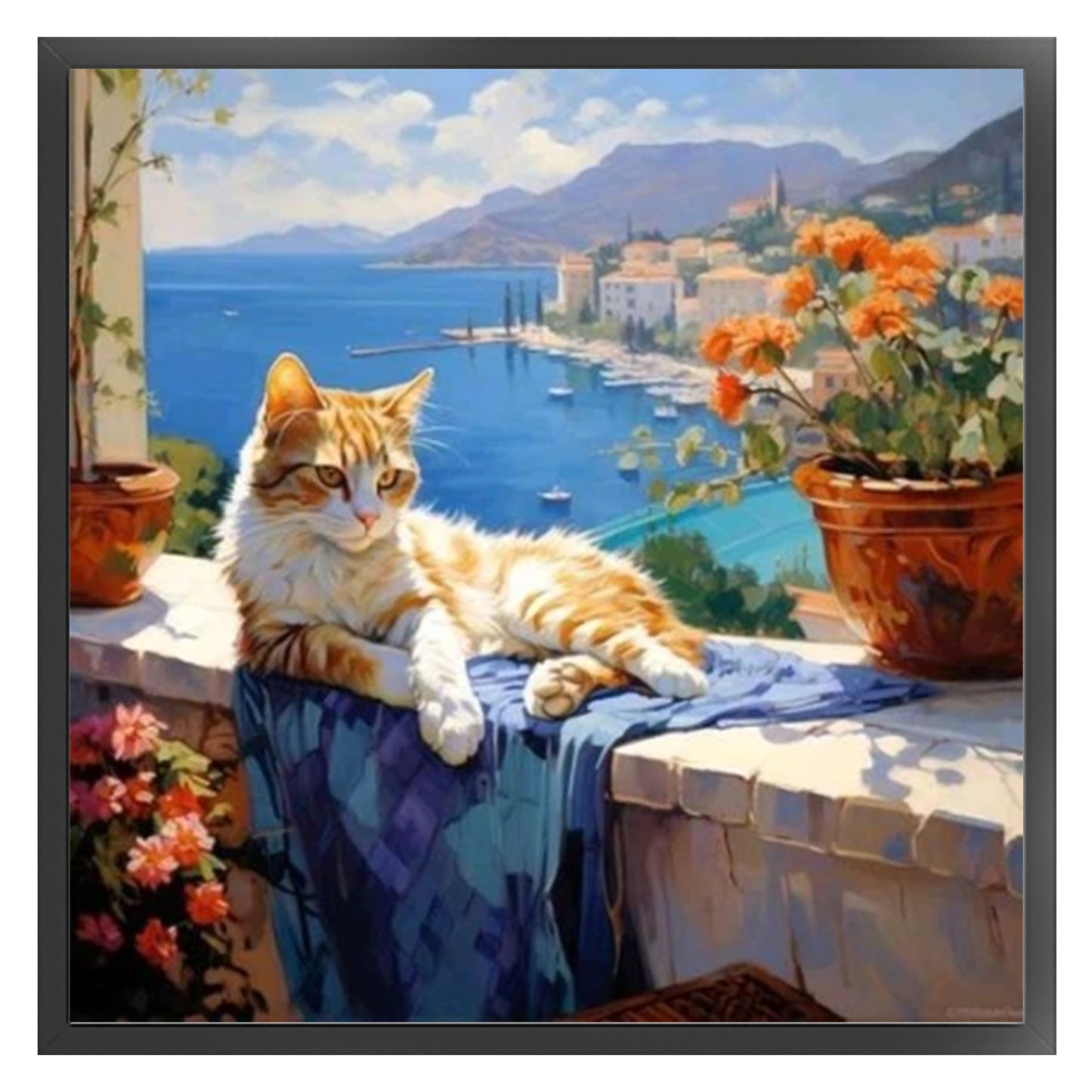 Orange And White Cat - Full 11CT Stamped Cross Stitch 40x40CM - Huacan