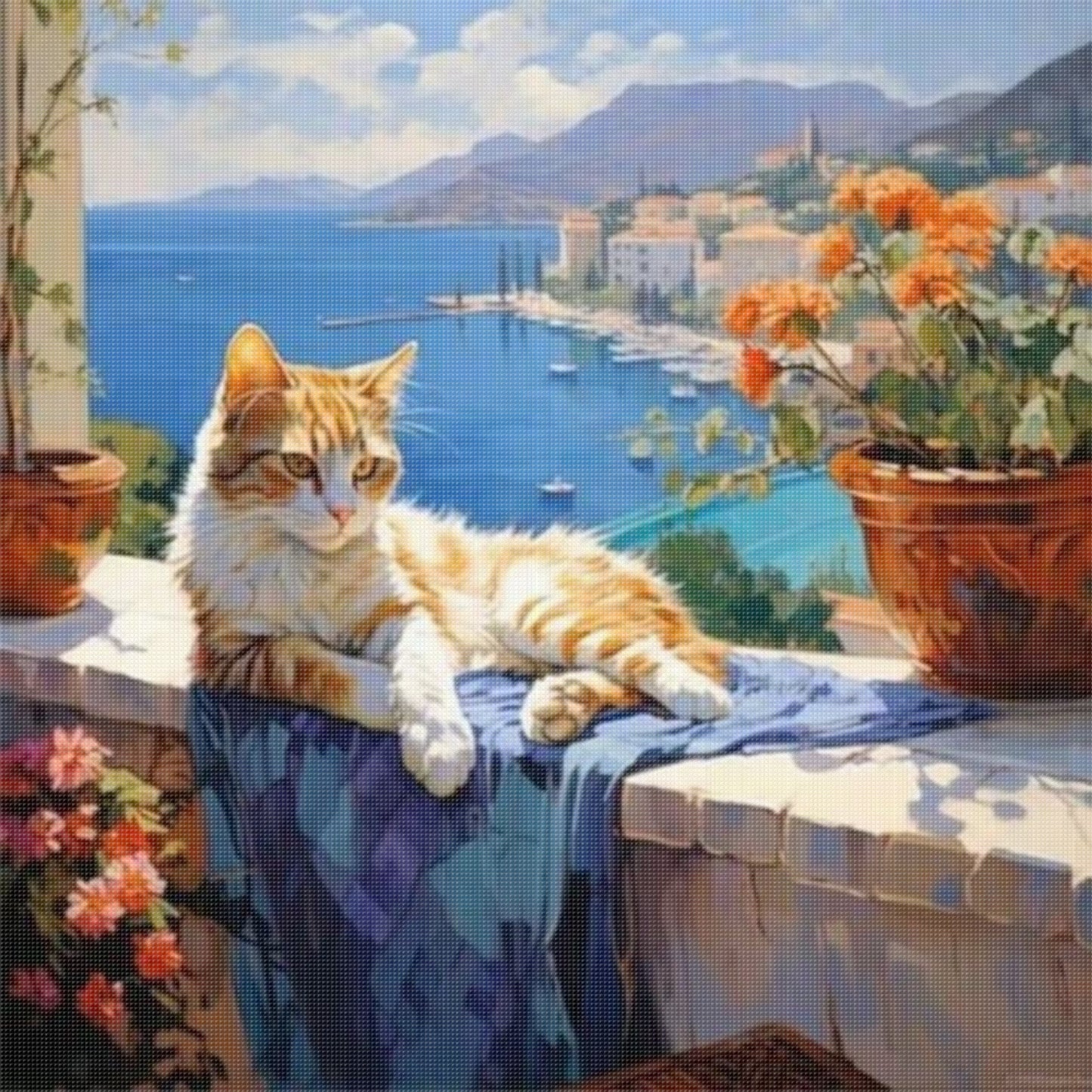 Orange And White Cat - Full 11CT Stamped Cross Stitch 40x40CM - Huacan