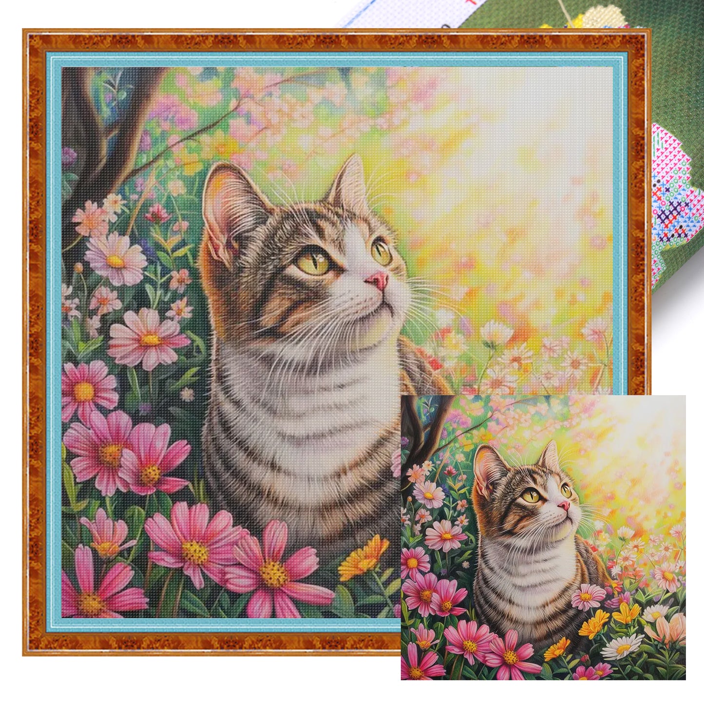 Pear Blossom Cat - Full 11CT Stamped Cross Stitch 40x40CM - Huacan